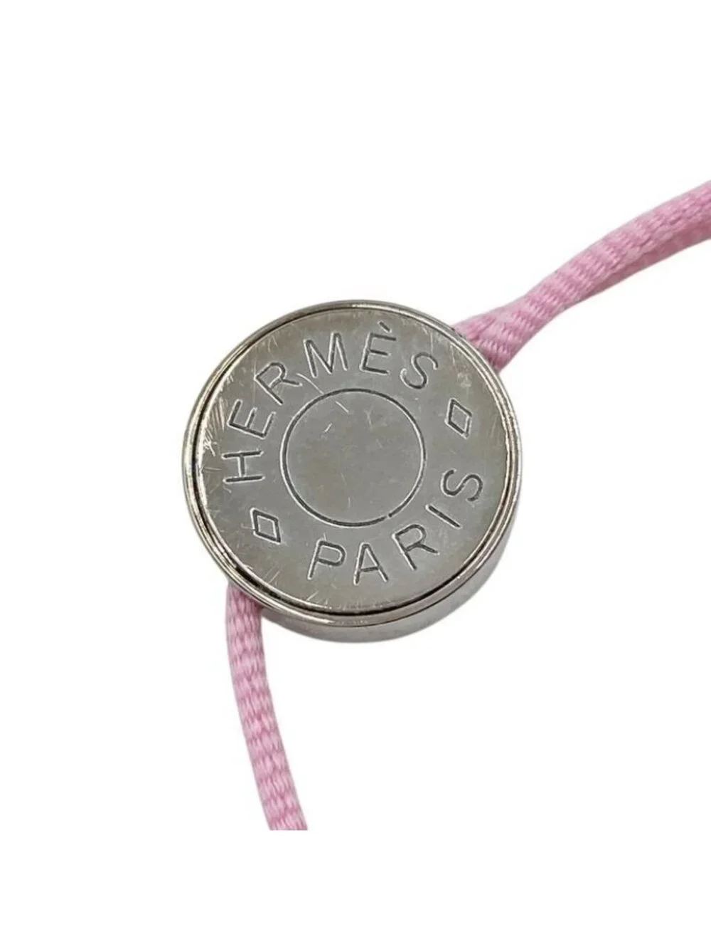 Hermes Brass Series Cords Pink Silver Bracelet